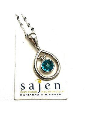 SAJEN Blue Facteted Gemstone Pendant Sterling Silver 16 Inch Chain Necklace